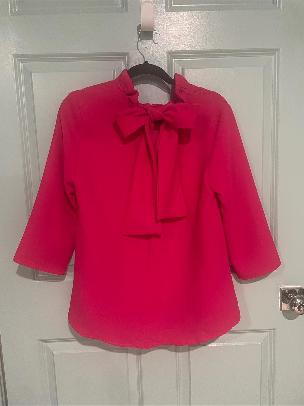 Tuckernuck pomander place Women's Pink Bow-Back Ruffle Neck Blouse - Picture 5 of 8